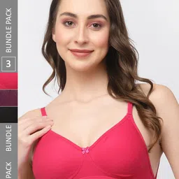 College Girl Pack Of 3 Cotton All Day Comfort Full Coverage Super Support Seamless Bra-picture-17