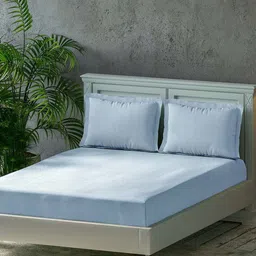 Trance Home Linen Blue 300 TC Cotton Flat Queen Bedsheets & 2 Pillow Covers-picture-11