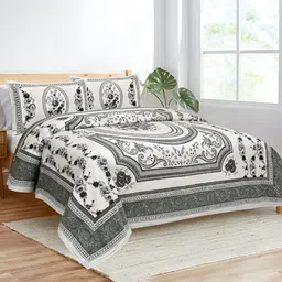 Kuber Industries White & Grey Graphic 160 TC Cotton King Bedsheet with 2 Pillow Covers-image-91