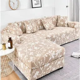 HOUSE OF QUIRK Cream & White 2 Pieces 140 GSM Printed Sofa Cover-52