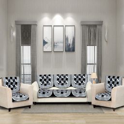 BELLA TRUE Set Of 6 Black & White Printed 5-Seater Sofa Cover-17