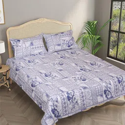 ROMEE Blue Ethnic Motifs Woven Reversible Double Quilted Bed Cover With 2 Pillow Covers-image-29