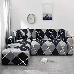 HOUSE OF QUIRK Grey & Black 2 Pieces Printed 140 GSM Sofa Cover-image-54