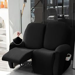 HOKIPO Black Velvet Stretchable Sofa Cover-16