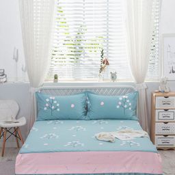 JC HOME Blue & Pink Printed Double Queen Bed Cover With 2 Pillow Cover-image-15