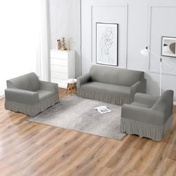 MULTITEX Silver-Toned Polyester 3 Piece Sofa Cover-picture-1