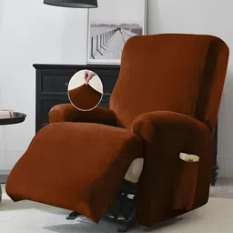 HOKIPO Brown Velvet Stretchable Sofa Cover-image-29