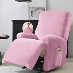 HOKIPO Pink Velvet 1 Seater Stretchable Sofa Cover With Arms-image-55