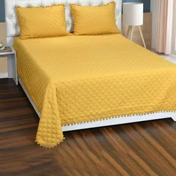 MORADO BubbleLace Mustard-Yellow Quilted Double Queen Bedcover With 2 Pillow Covers-image-33