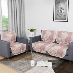 Kuber Industries Pink & White 6 Pieces Printed 3-Seater Cotton Sofa Covers-9