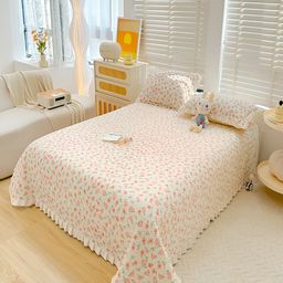 JC HOME White & Pink Floral 162 TC Double Queen Bed Cover With 2 Pillow Covers-image-92