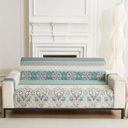 HOUSE OF QUIRK Green & Grey Printed Single Seater Quilted Water-Resistant Sofa Mat-image-116