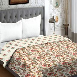 RRC Peach & Maroon Printed Reversible Double Queen Bed Cover With 2 Pillow Cover-25