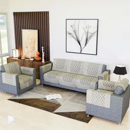 Kuber Industries Cream-Coloured & Brown Printed Cotton Sofa Cover With Arms-image-40