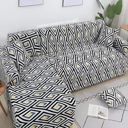 HOUSE OF QUIRK Black & White 2 Pieces 140 GSM Printed Sofa Cover-37