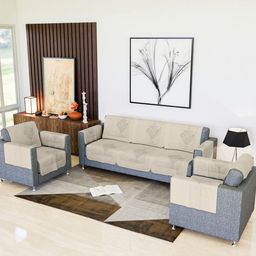 Kuber Industries Cream-Coloured Printed Cotton 5 Piece Sofa Cover With Arms-57