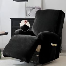 HOKIPO Black Velvet Stretchable Sofa Cover-17