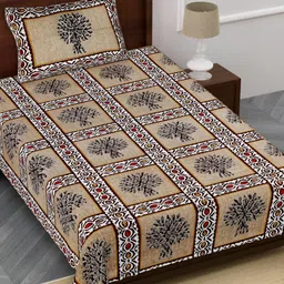 FABROLI Brown Maroon Floral Cotton 240 TC Single Bedsheet With 1 Pillow Covers-image-88