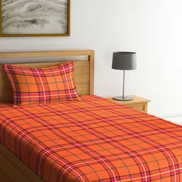 Arrabi Orange Geometric 300 TC Single Bedsheet with 1 Pillow Covers-image-66