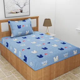 MORADO Blue & Red Conversational Printed 210 TC Single Bedsheet with 1 Pillow Covers-image-50