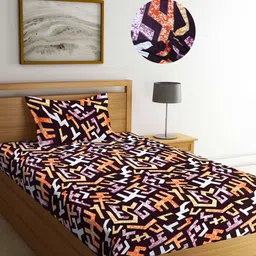 Arrabi Multi Graphic 300 TC Cotton Blend Single Size Fitted Bedsheet with 1 Pillow Cover-image-27