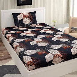 Urban Magic Black & Beige 130 TC Single Bedsheet with 1 Pillow Covers-image-64