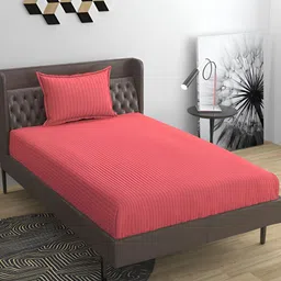 Bromwick Pink& White Striped Cotton 210 TC Single Bedsheet with 1 Pillow Cover-7