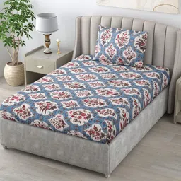 RRC Blue Floral 144 TC Single Bedsheet with 1 Pillow Covers-image-11