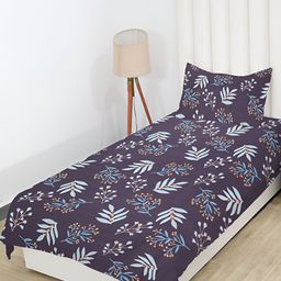 RD TREND Navy Blue & Blue Floral Cotton 210 TC Single Bedsheet With 1 Pillow Cover-image-25