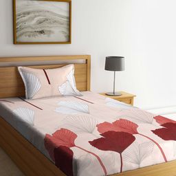 Arrabi 300 TC Brown & Red Floral Single Bedsheet with 1 Pillow Cover-image-62