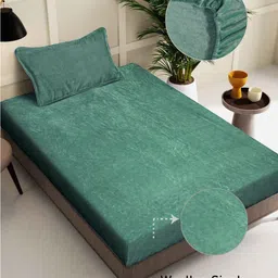 FABINALIV Green 300 TC Fitted Single Bedsheet with 1 Pillow Cover-image-80