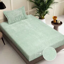 FABINALIV Green 300 TC Woollen Single Bedsheet with Pillow Cover-image-99