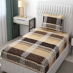Bromwick Grey & Blue Ethnic Motifs Cotton 210 TC Single Bedsheet with 1 Pillow Cover-image-63