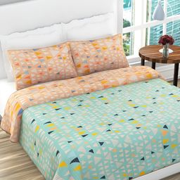 RRC Green Printed Reversible Double Queen 180 TC Bed Cover With 2 Pillow Covers-13