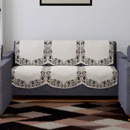 Kuber Industries Cream-Coloured 3 Pieces Velvet Sofa Cover-99