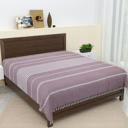 Varde Pink & White Striped Pure Cotton Thick Yarn Double King Bedcover-image-24