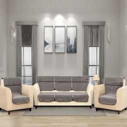 BELLA TRUE Set Of 6 Black & White Printed Chennile 5-Seater Sofa Cover-image-24