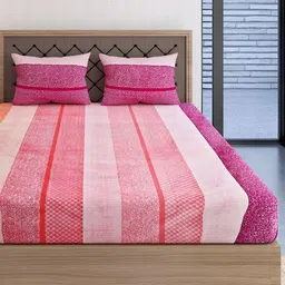 Aura Veda Red & Orange Abstract Cotton 160 TC King Bedsheet with 2 Pillow Covers-image-40