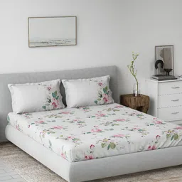 DDecor Pink & White Floral 144 TC King Bedsheet with 2 Pillow Covers-25