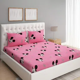 Aura Pink & Black Cartoon Characters Microfiber 144 TC Queen Bedsheet With 2 Pillow Covers-image-43