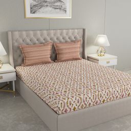 GM Brown Geometric 144 TC Cotton 1 Super Queen Bedsheet with 2 Pillow Covers-image-46