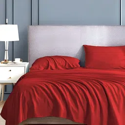 Bevi Red Solid Microfiber 180 TC King Bedsheet with 2 Pillow Covers-picture-28