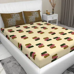 RD TREND Lime Green & Pink Printed 210 TC Pure Cotton King Bedsheet & 2 Pillow Covers-7