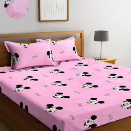 KLOTTHE Pink & Black Graphic 300 TC Fitted Double Bedsheet with 2 Pillow Covers-image-40