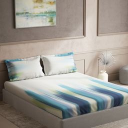 DDecor Blue & White Abstract Cotton 140 TC King Bedsheet With 2 Pillow Covers-38