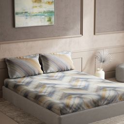 DDecor Blue & White Abstract Cotton 150 TC King Bedsheet with 2 Pillow Covers-picture-13