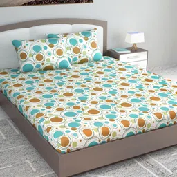 Divine Casa Emerald White Abstract Cotton 144 TC King Bedsheet with 2 Pillow Covers-36