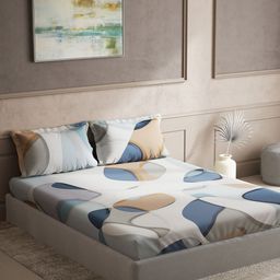 DDecor Live Beautiful White & Blue Cotton 140 TC King Bedsheet with 2 Pillow Covers-picture-6