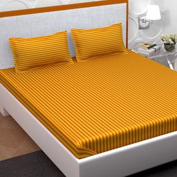 PAVO Orange & Yellow Striped 210 TC King Bedsheet with 2 Pillow Covers-28