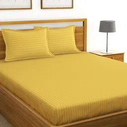 BIANCA Mustard Yellow Striped Cotton 210 TC King Bedsheet with 2 Pillow Covers & 2 Pillows-image-18